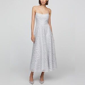 $545 NWT Theia Tulle Midi Fit and Flare Dress in French Silver Sz 4